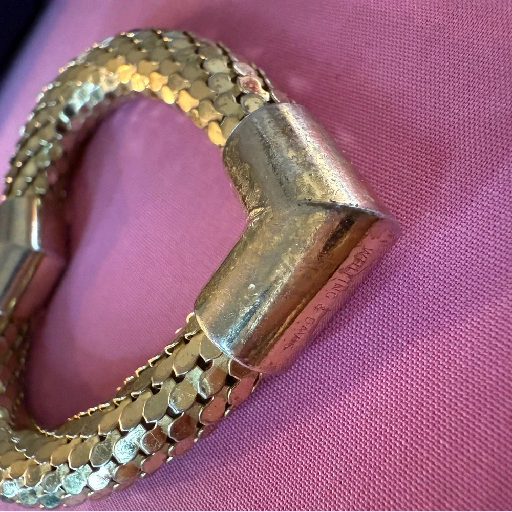 Vintage Whiting & Davis Gold Tone Mesh Heart Keychain Key‎ Ring Fob